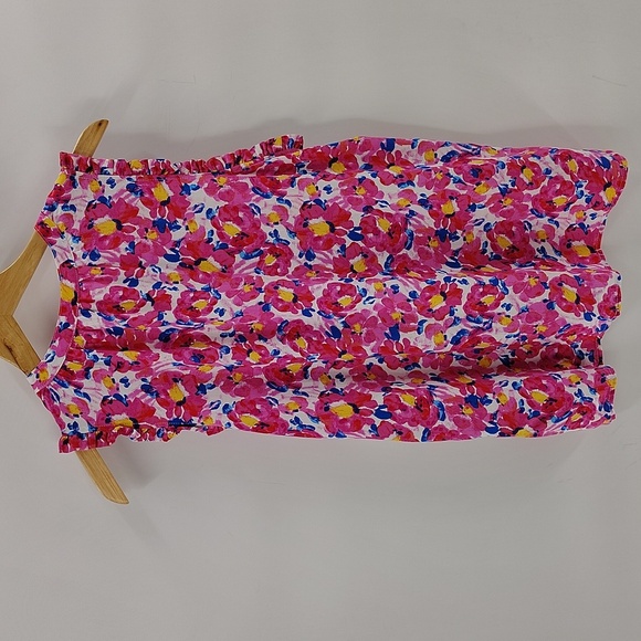 Time & Tru Pink Floral Pullover Blouse Sleeveless Top Button Front NWT Medium - Picture 8 of 8